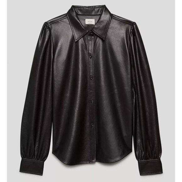 NWT Aritzia Wilfred Mila Vegan Leather Puff Sleeve Button Down Shirt Small - Picture 3 of 12